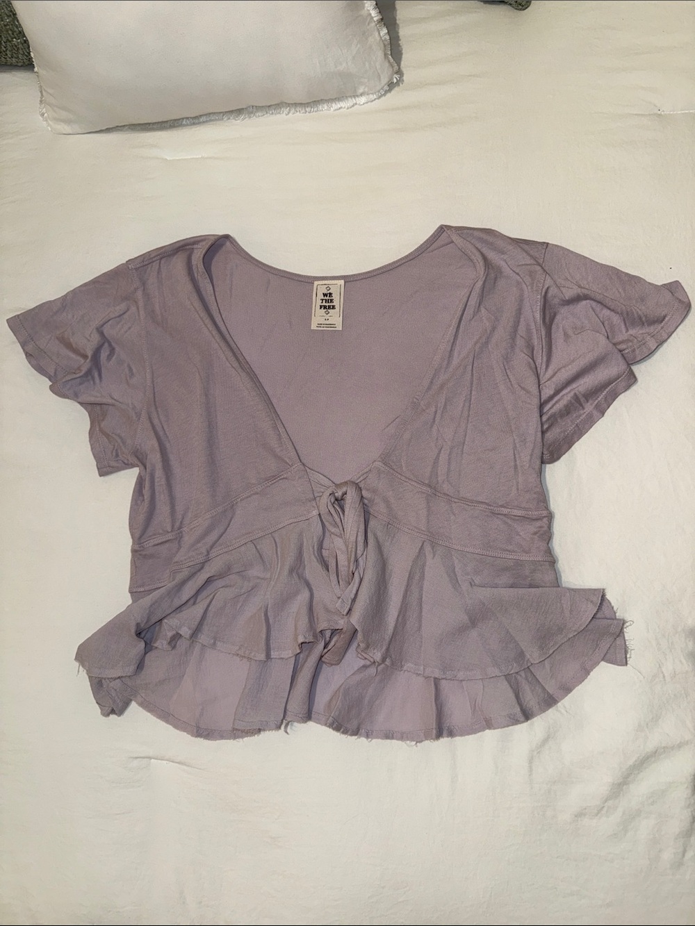 Free People Tie-Front Ruffle Top in Lavender